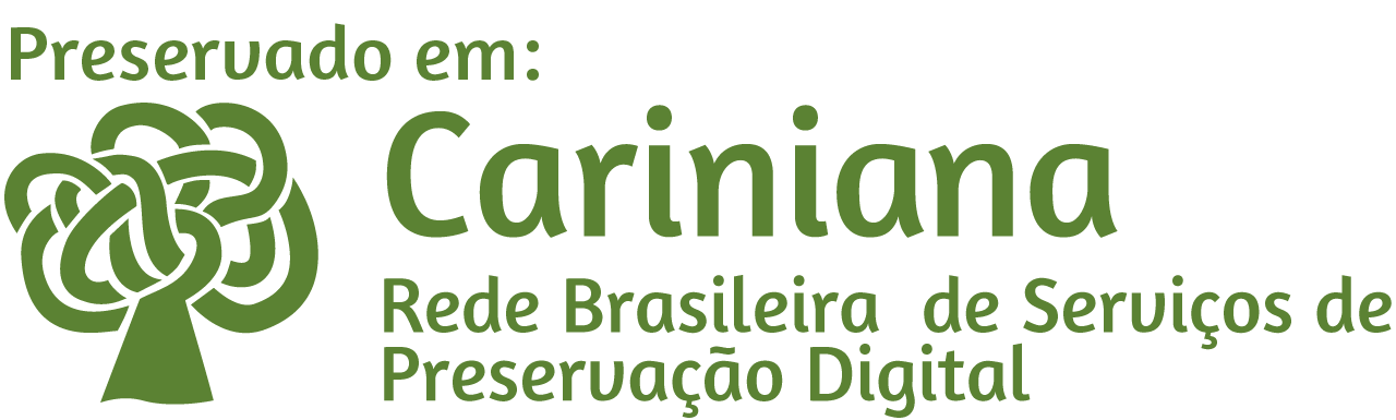 Logotipo da Rede Cariniana de Serviços de Preservação Digital do IBICT, com o texto 'Preservado em: Cariniana' ao lado de uma ilustração de árvore estilizada em tons de verde